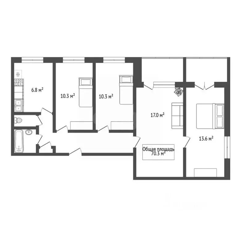 4-к кв. Новосибирская область, Новосибирск Выборная ул., 106 (70.3 м) - Фото 2