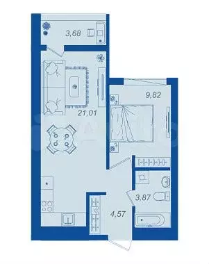 1-к. квартира, 41,1 м, 2/17 эт. - Фото 1