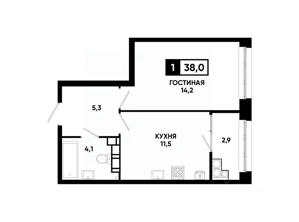 1-к кв. Ставропольский край, Ставрополь ул. Андрея Голуба, 12к8 (38.0 ... - Фото 0
