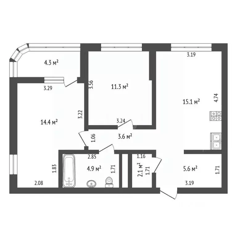 2-к кв. Тюменская область, Тюмень ул. Эльвиры Федоровой, 1 (60.7 м) - Фото 2