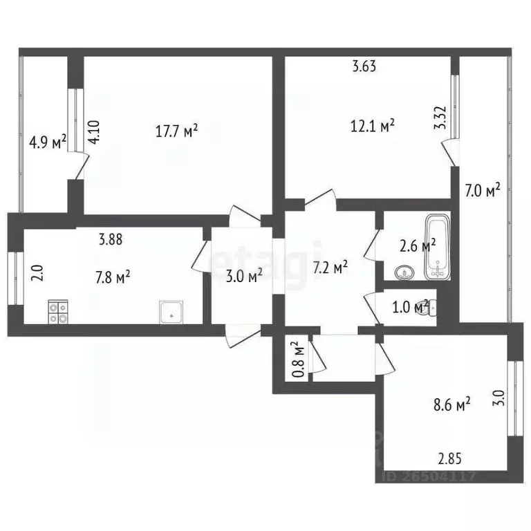 3-к кв. Севастополь просп. Генерала Острякова, 141Б (72.7 м) - Фото 2