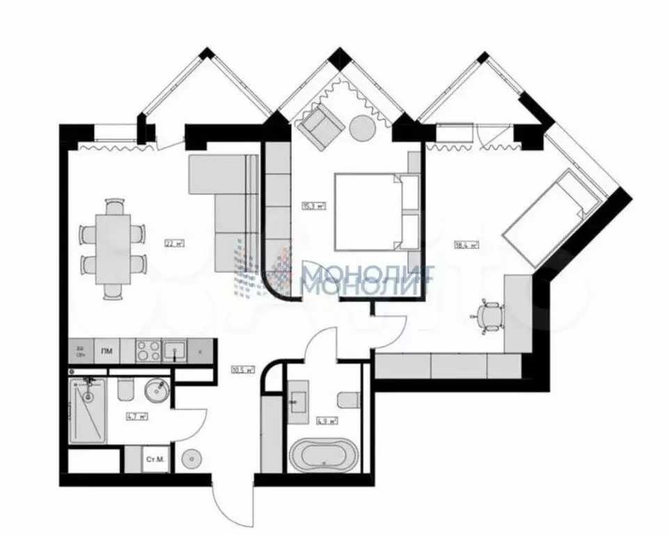 2-комнатная квартира: Нижний Новгород, улица Крупской, 14 (76.1 м) - Фото 0