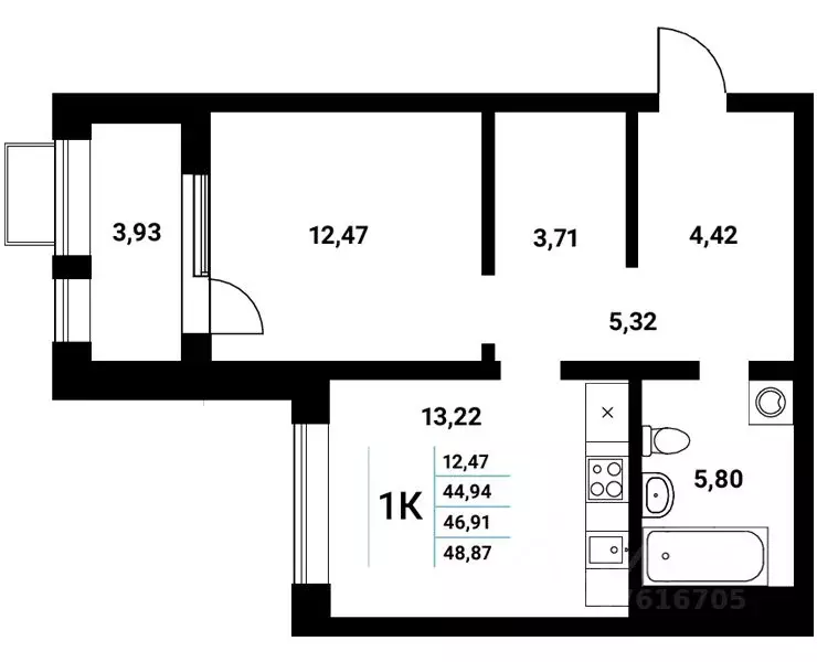 1-к кв. Воронежская область, Воронеж наб. Чуева, 7 (46.91 м) - Фото 1