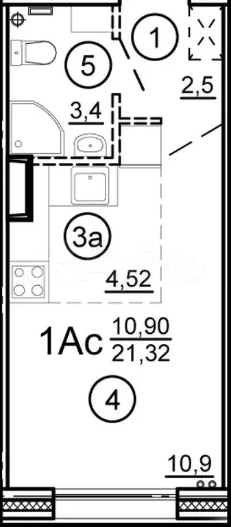 Квартира-студия, 21,3 м, 5/16 эт. - Фото 0