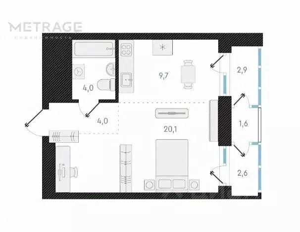 1-к кв. Новосибирская область, Новосибирск ул. Аэропорт, 49/2 (37.8 м) - Фото 1