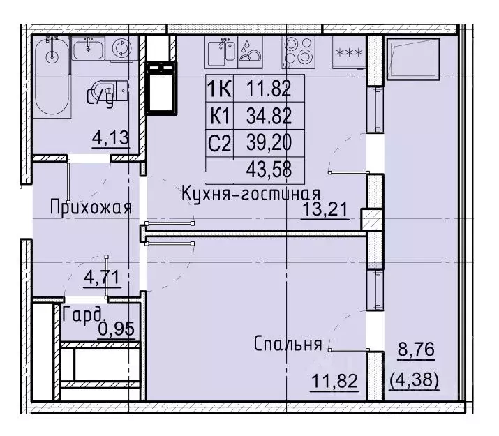 1-к кв. Ставропольский край, Ставрополь № 36 мкр, ЖК Фруктовый сад,  ... - Фото 0