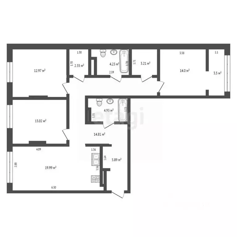 3-к кв. Тюменская область, Тюмень ул. 50 лет Октября, 57Бк1 (98.9 м) - Фото 2