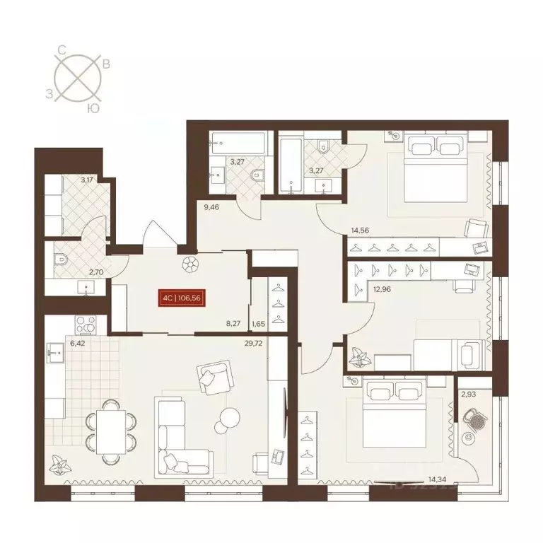 4-к кв. Новосибирская область, Новосибирск Невский жилой комплекс ... - Фото 2