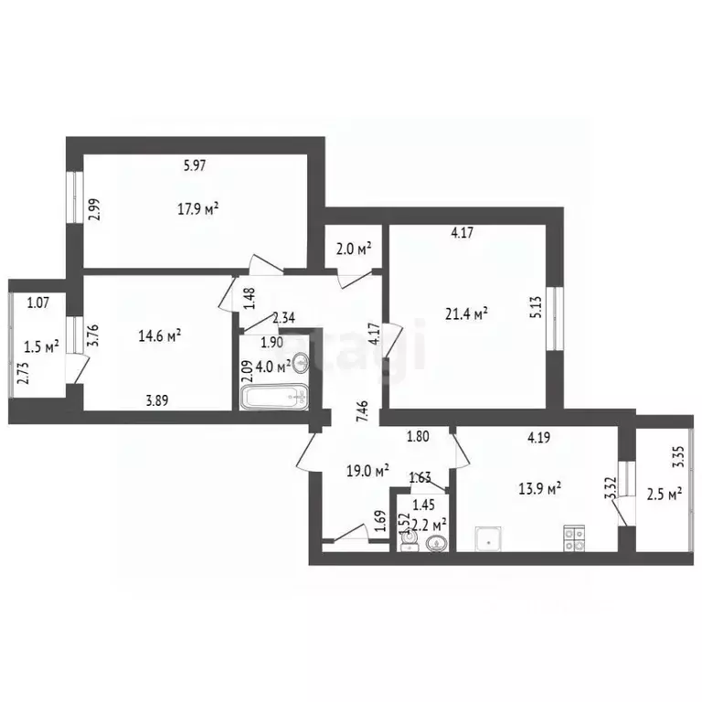 3-к кв. Забайкальский край, Чита ул. Нечаева, 74 (95.2 м) - Фото 1