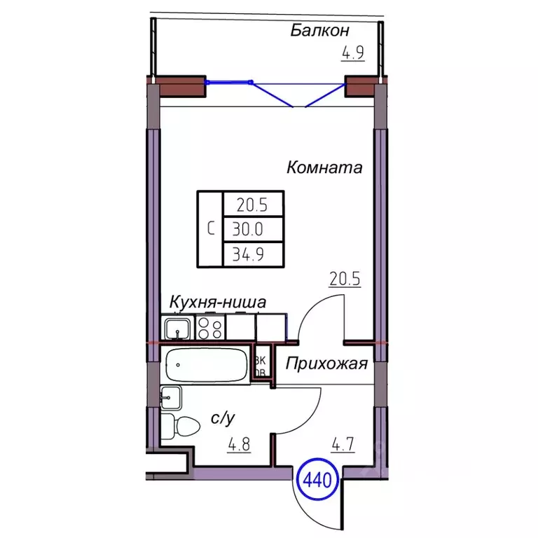 Студия Калининградская область, Светлогорск  (34.9 м) - Фото 1