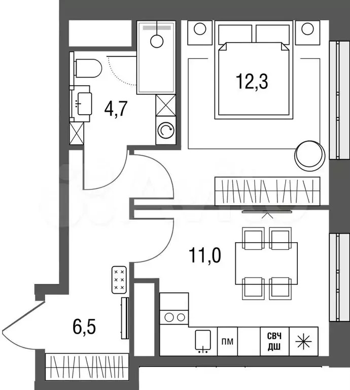 1-к. квартира, 34,5м, 15/25эт. - Фото 0