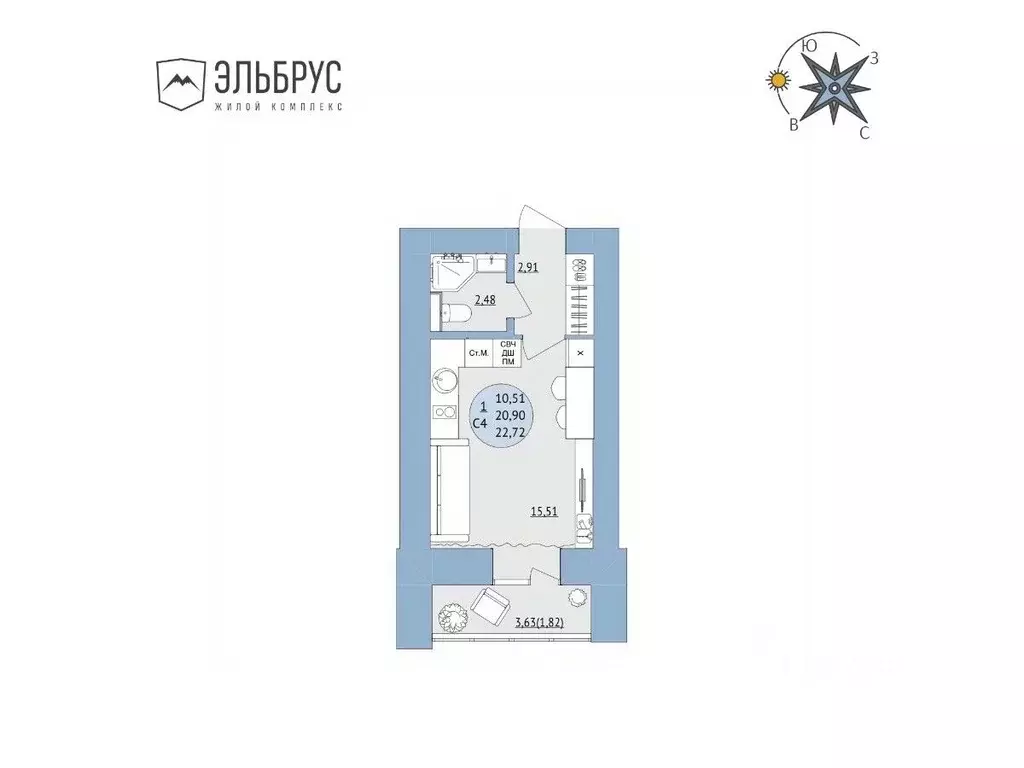 Студия Башкортостан, Уфа Кавказская ул., 24 (22.72 м) - Фото 0