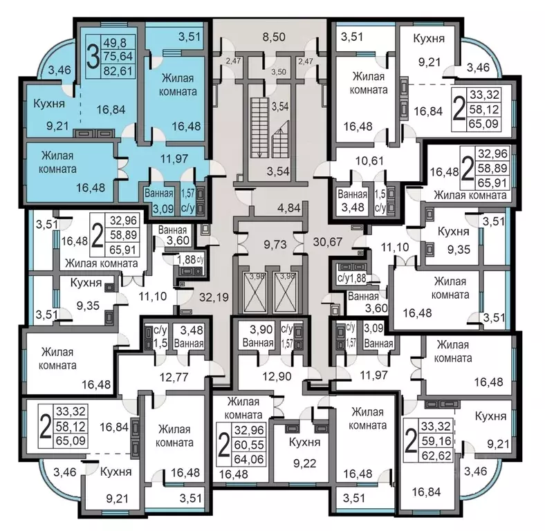 3-к кв. Калужская область, Калуга ул. Минская, 24 (82.61 м) - Фото 0