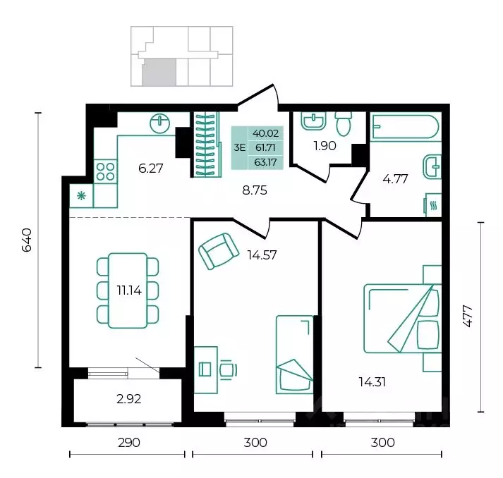 3-к кв. Адыгея, Майкопский район, пос. Тульский ул. Заречная (63.17 м) - Фото 1