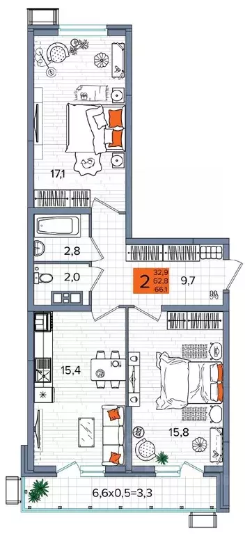 2-к кв. Краснодарский край, Краснодар ул. Константина Гондаря, 98к1 ... - Фото 0