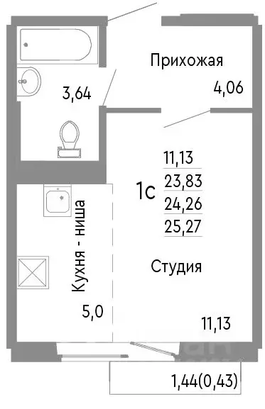 Студия Челябинская область, Челябинск Нефтебазовая ул., 1к2 (24.26 м) - Фото 0