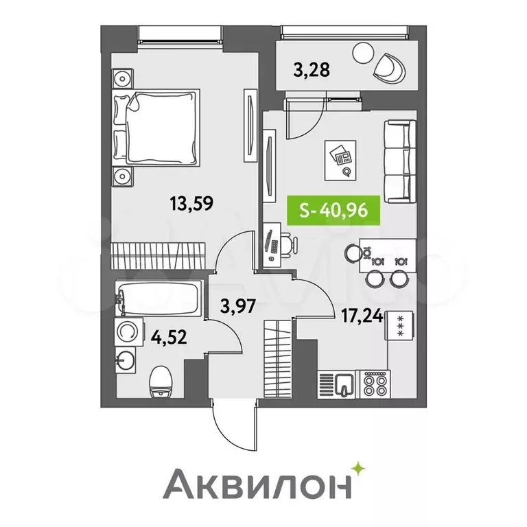 1-к. квартира, 41 м, 11/12 эт. - Фото 0