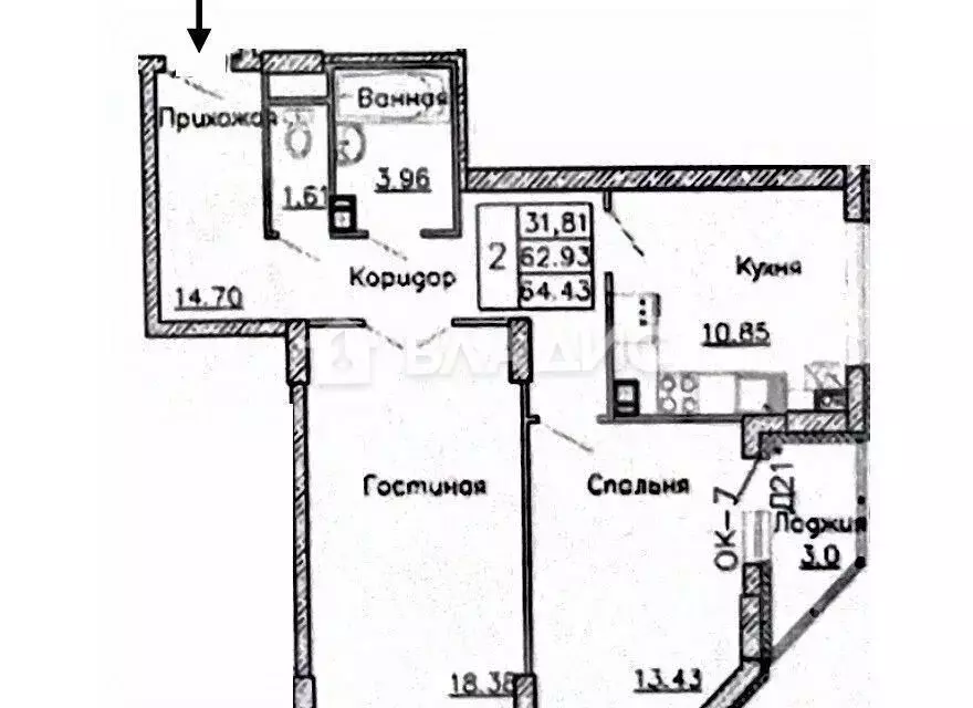2-к кв. Воронежская область, Воронеж Краснознаменная ул., 57/2 (64.43 ... - Фото 1