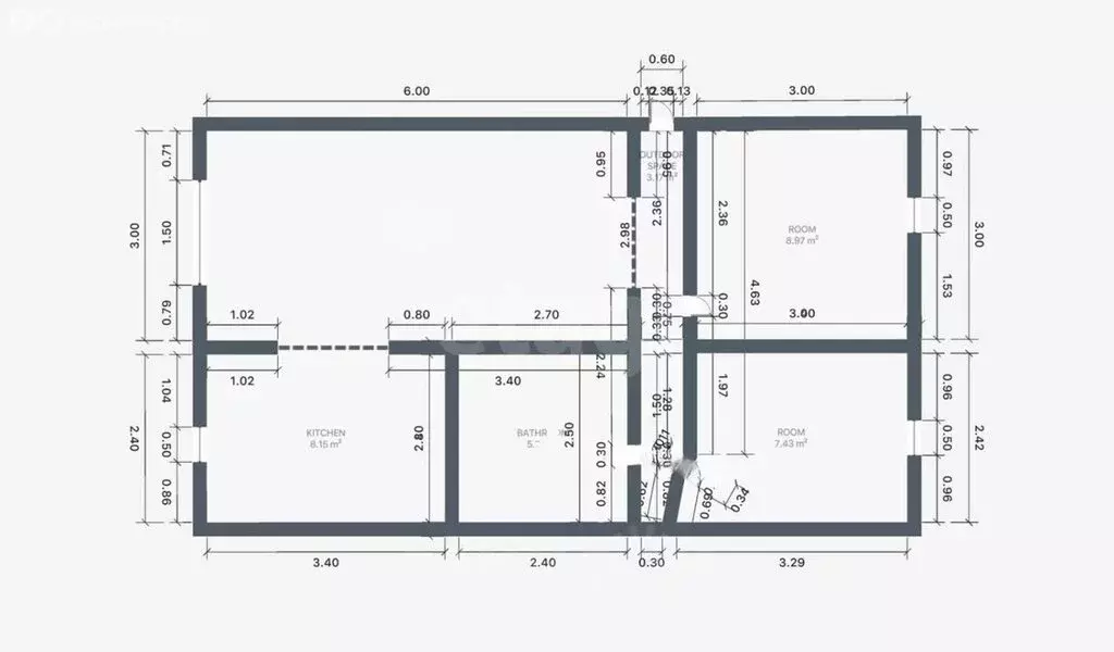 3-комнатная квартира: село Дальнее, Студенческая улица, 17 (60.9 м) - Фото 1