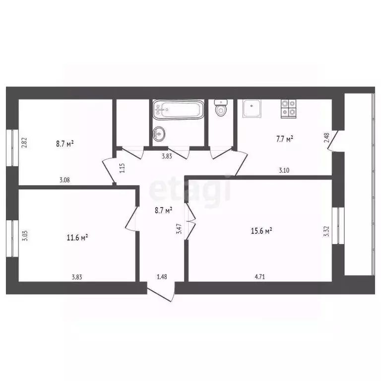 3-к кв. Владимирская область, Покров проезд Больничный, 2 (57.6 м) - Фото 2