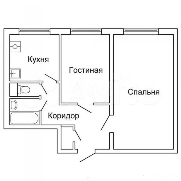 2-к. квартира, 44,5 м, 5/5 эт. - Фото 0
