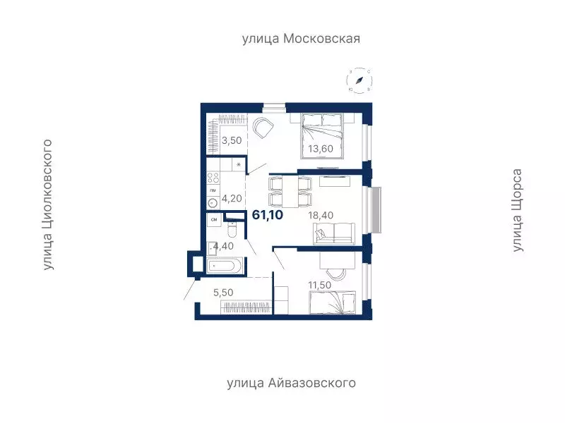 2-комнатная квартира: Екатеринбург, улица Айвазовского, 52 (61.1 м) - Фото 0