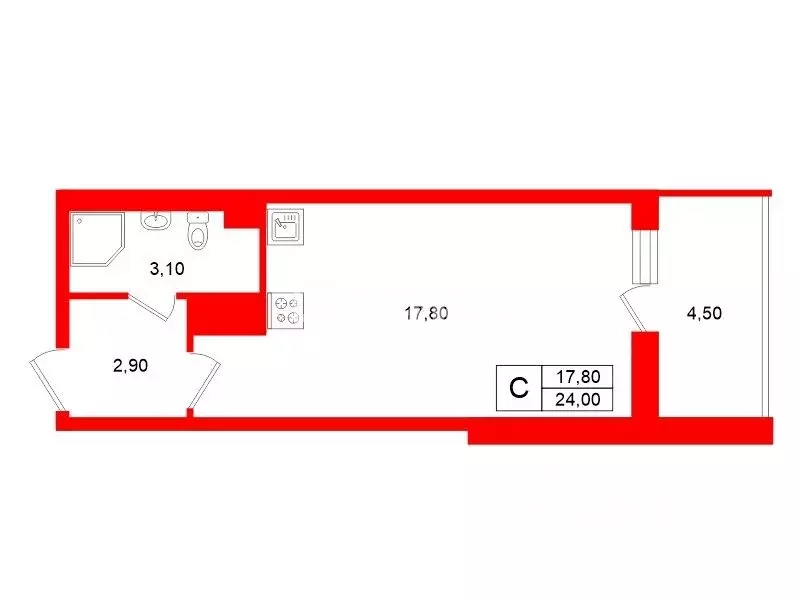Студия Санкт-Петербург просп. Ветеранов, 185к3 (24.0 м) - Фото 2