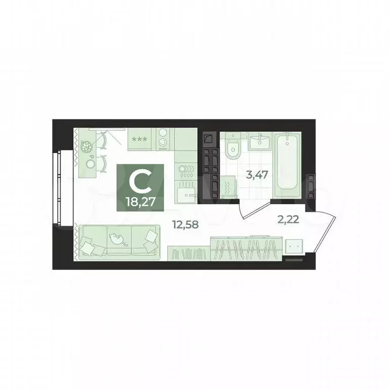 Квартира-студия, 18,3 м, 13/18 эт. - Фото 0