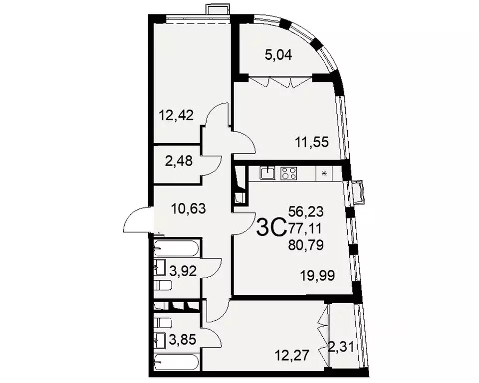 3-к кв. Тульская область, Тула ул. Федора Смирнова, 2 (80.79 м) - Фото 0