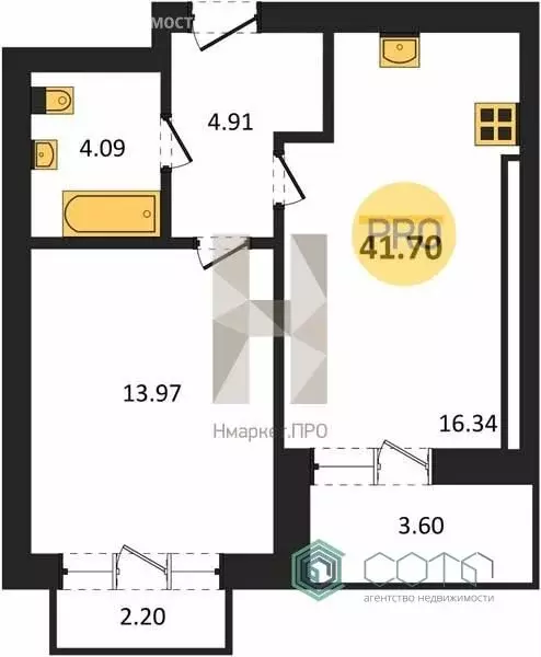 1-комнатная квартира: Калининград, Арсенальная улица, 31к2 (41.7 м) - Фото 1