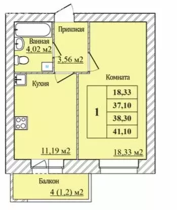 1-комнатная квартира: Ярославль, улица Минина, 6 (38.3 м) - Фото 1