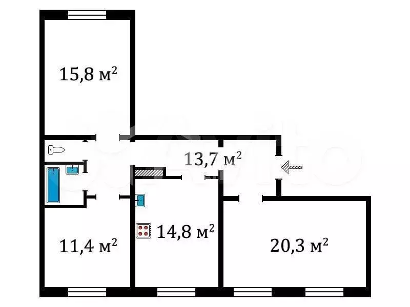 3-к. квартира, 80 м, 11/12 эт. - Фото 0