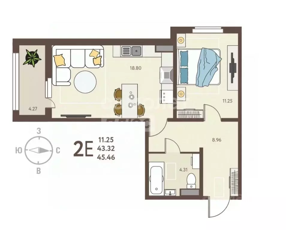 1-к кв. Липецкая область, Липецк ул. Механизаторов (45.46 м) - Фото 2