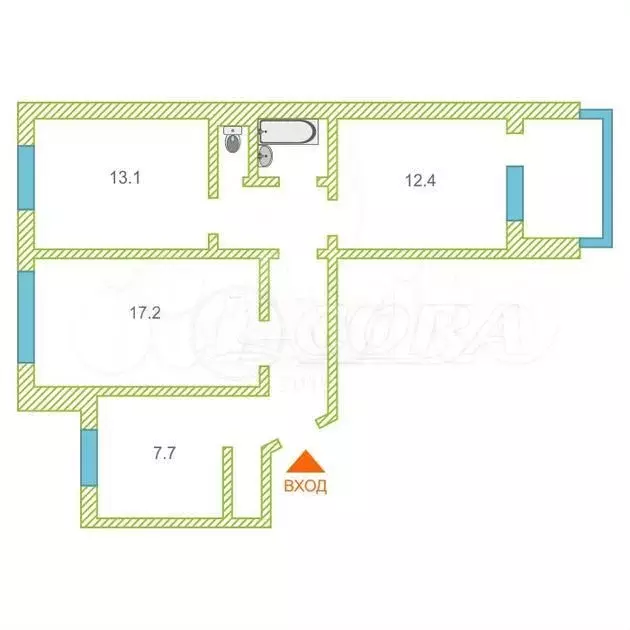 3-к. квартира, 65 м, 8/9 эт. - Фото 0