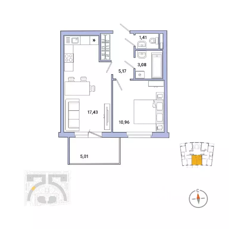1-к кв. Санкт-Петербург наб. Реки Каменки, 11к1 (40.1 м) - Фото 0