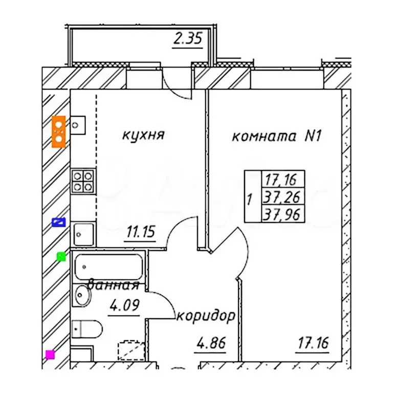 1-к. квартира, 38 м, 3/9 эт. - Фото 0