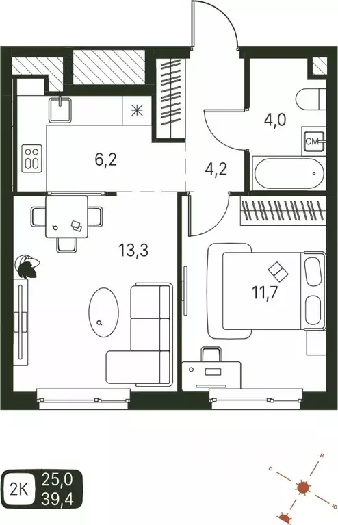 Студия Пермский край, Пермь ул. Серебристая, 1 (39.4 м) - Фото 1