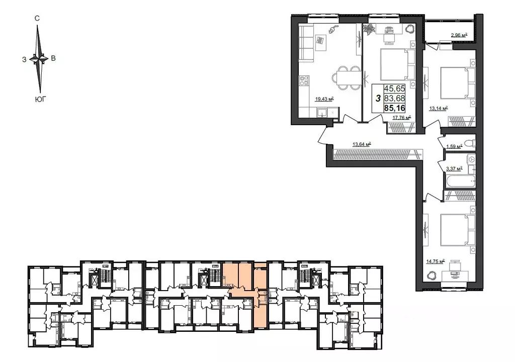 3-к кв. Мордовия, Саранск Большевистская ул., 124А (85.16 м) - Фото 1