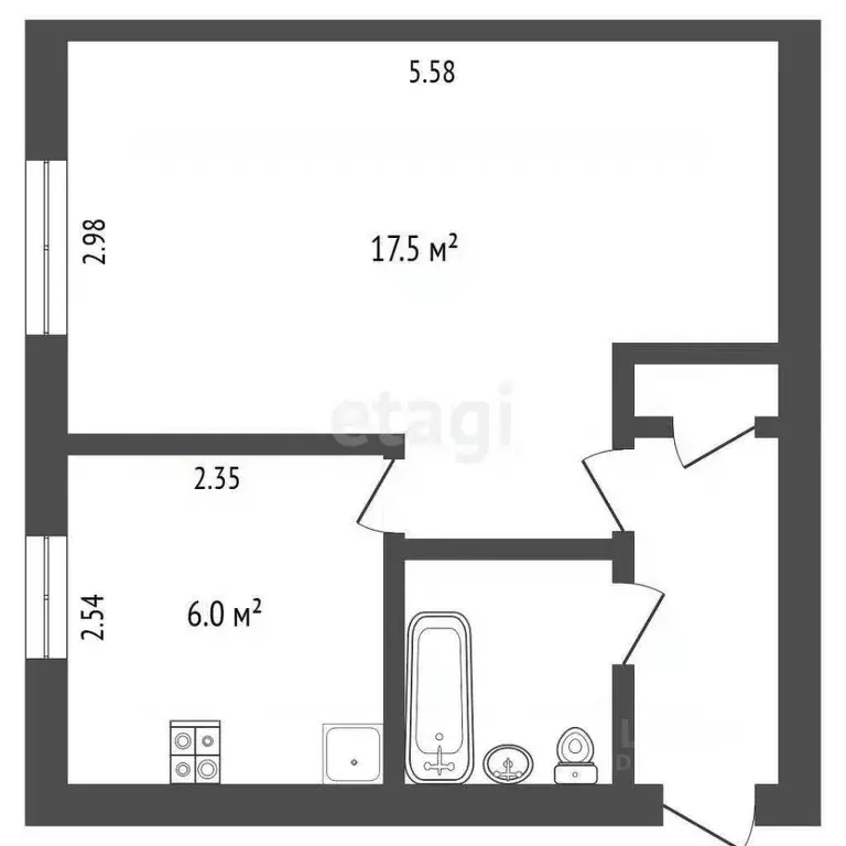1-к кв. Вологодская область, Череповец ул. Гагарина, 18 (30.5 м) - Фото 1