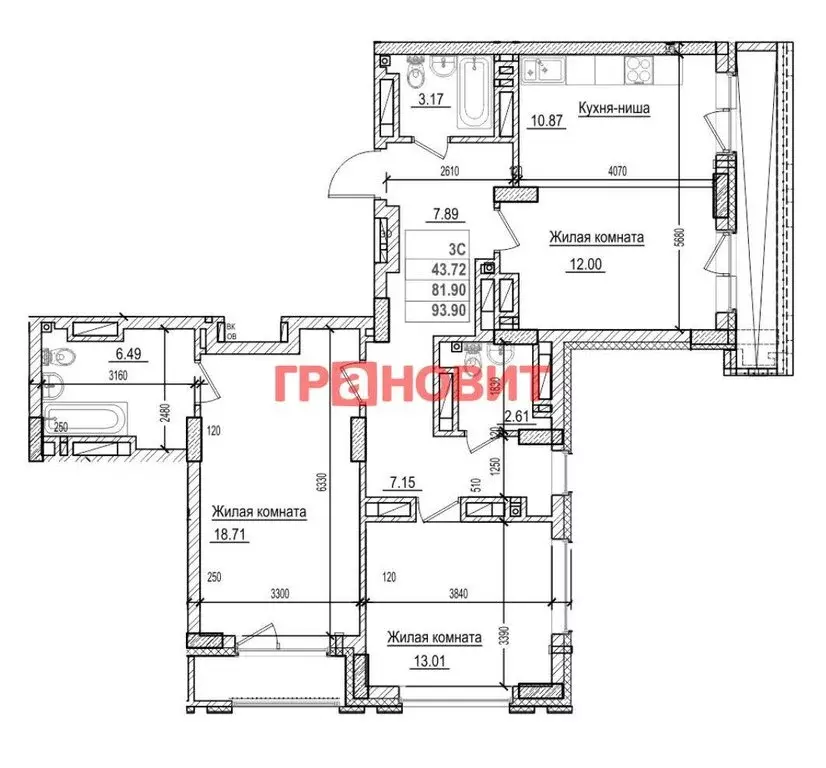 3-комнатная квартира: Новосибирск, Фабричная улица, 65/4 (82 м) - Фото 0