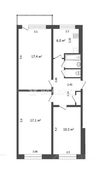 3-к кв. Коми, Сыктывкар ул. Юхнина, 8 (61.2 м) - Фото 1