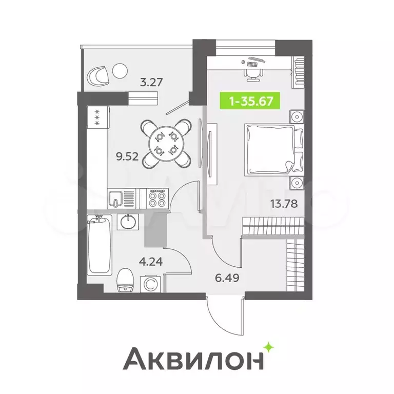 1-к. квартира, 35,7 м, 2/13 эт. - Фото 0