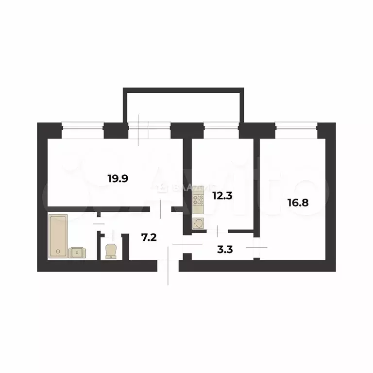 2-к. квартира, 65 м, 5/5 эт. - Фото 0