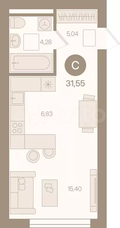 Квартира-студия, 31,6 м, 6/8 эт. - Фото 0