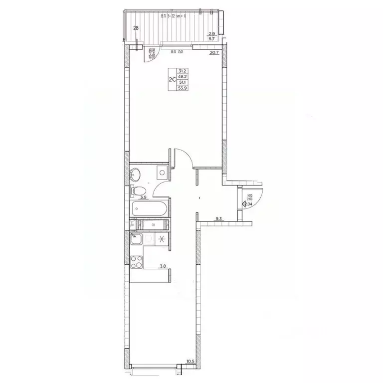 2-к кв. Приморский край, Владивосток ул. Расула Гамзатова, 7к3 (53.9 ... - Фото 2