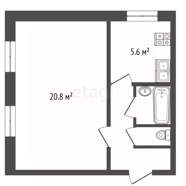 1-к кв. Ярославская область, Рыбинск ул. Чкалова, 79 (31.1 м) - Фото 1