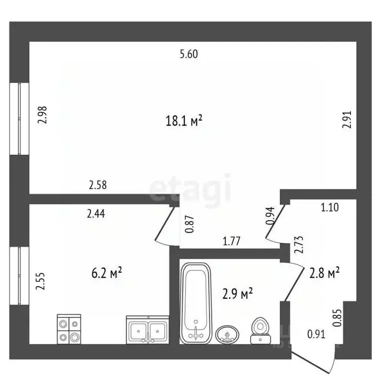 1-к кв. Забайкальский край, Чита Баргузинская ул., 41А (32.1 м) - Фото 1