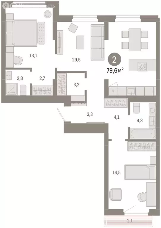 2-комнатная квартира: Новосибирск, квартал Лебедевский, 1/3 (79.6 м) - Фото 1