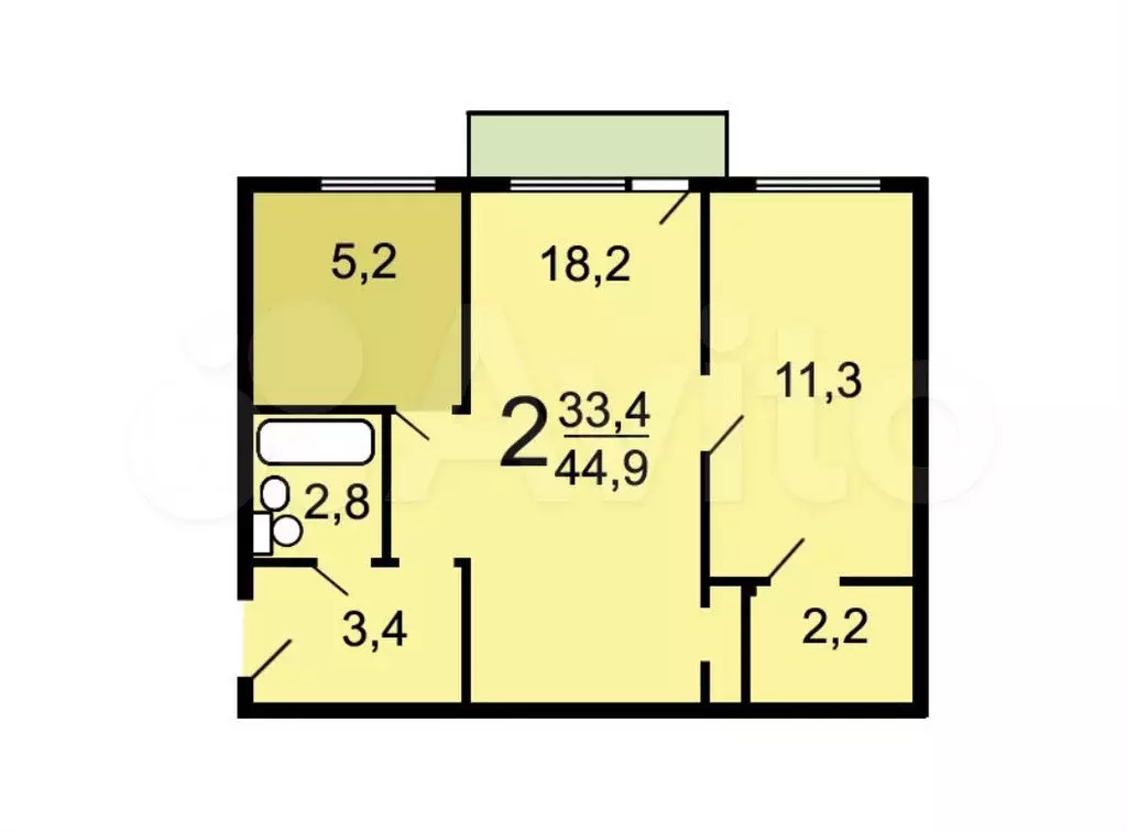 2-к. квартира, 44,9 м, 5/5 эт. - Фото 0