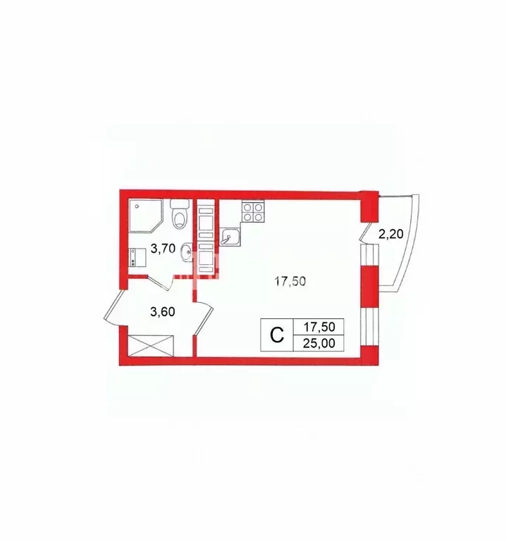 Студия Санкт-Петербург Усть-Славянка тер., ул. Заводская, 15 (25.0 м) - Фото 2